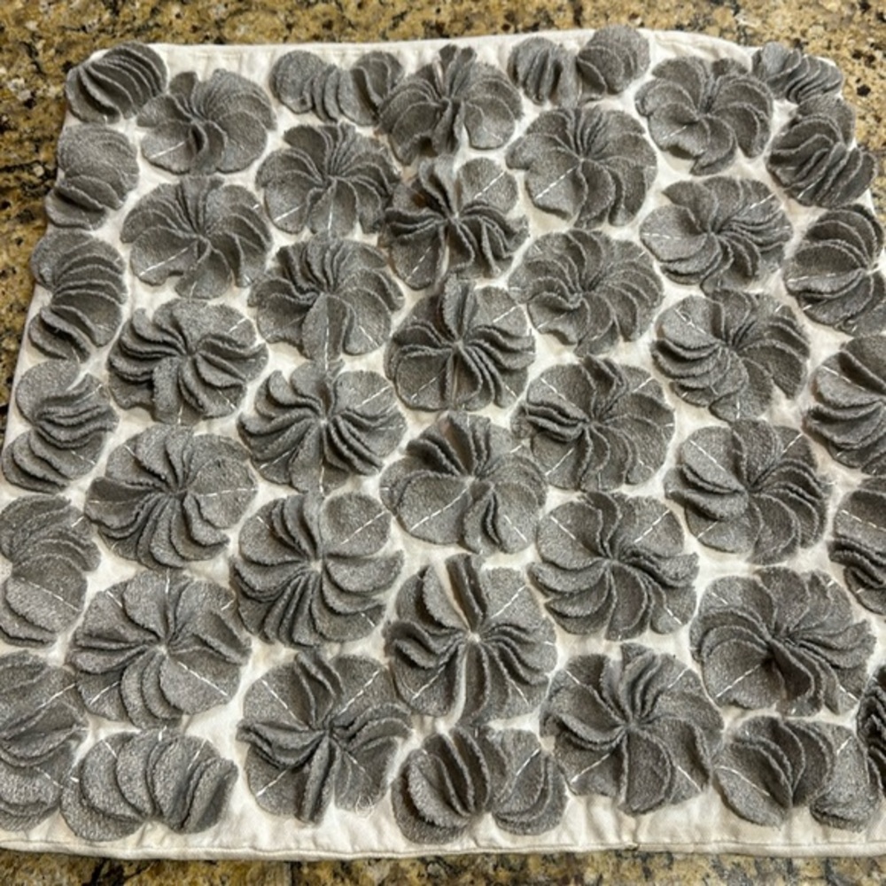 Pillow covering case gray floral 3-D puffs